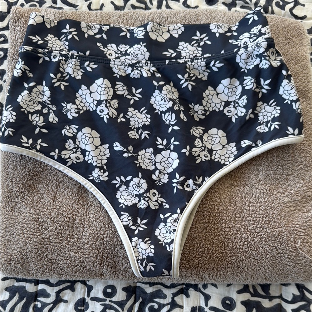 Acacia Swimwear Black and White Floral Bikini Bottom